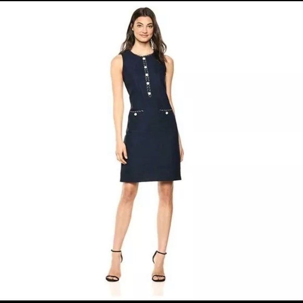 NWT Karl Lagerfeld Black Paris Tweed Dress Pearl Chain